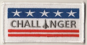 Embroidered Flag Patch for NASA Space Shuttle Challenger, with stars and stripes, red, white and blue motif. 
