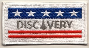 Embroidered Flag Patch for NASA Space Shuttle Discovery, with stars and stripes, red, white and blue motif.